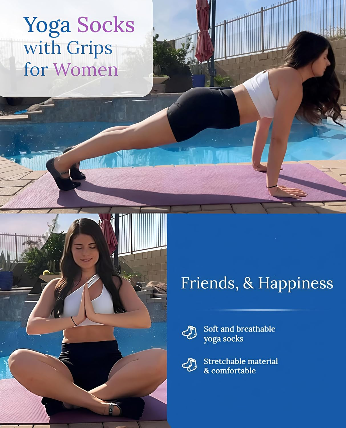 Pilates Socks Yoga Socks with Grips for Women Non-Slip Grip Socks for Pure Barre, Ballet, Dance, Workout - 2, Black And Grey image number 4