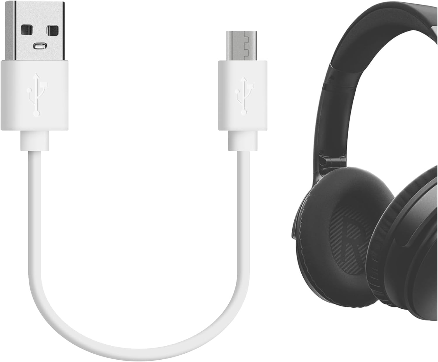 Geekria USB Headphones Short Charger Cable Compatible with Bose QC35II QC35 QC25, JBL T450BT 700BT, Sony WH-CH700N WH-H900N, USB to Micro-Usb Replacement Power Charging Cord (1Ft/30Cm)