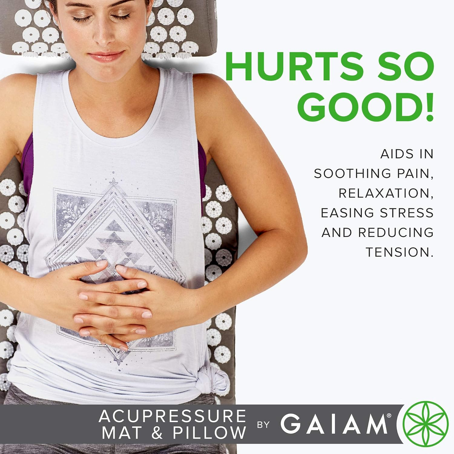 Gaiam Acupressure Mat and Pillow Set, Acupuncture Style Massage Mat & Pillow, Relief for Sciatic Nerve, Muscle Tension, Fibromyalgia, Neck, Shoulder & Back Pain, Migraine & Headaches and Insomnia Grey image number 3