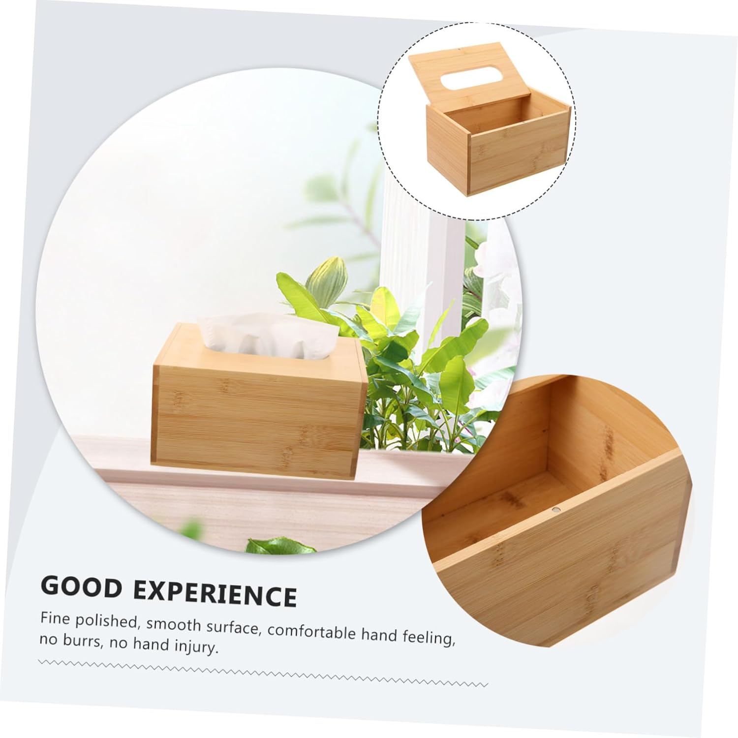 Luxshiny Bamboo Tissue Box Holder Reinforced Flip Lid 23.7X12X8.2Cm Large Wet Wipes Case Tissue Paper Storage Box for Home Office Bedroom image number 3