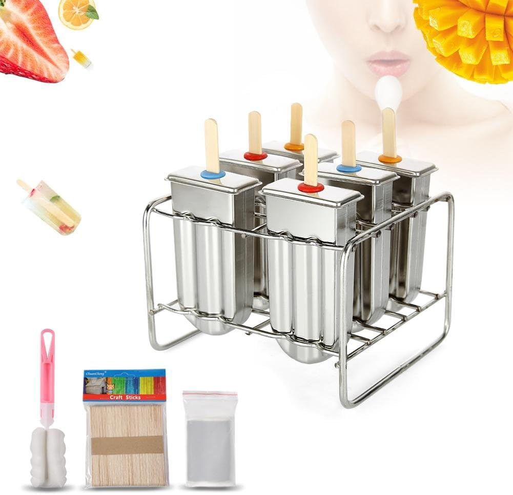 Set of 6 Stainless Steel Ice Lolly, Popsicle Ice Cream Mould with Stainless Steel Stick Holder Base Lolly Maker Set Ice DIY Ice Cream Mould Maker Freezer image number 2