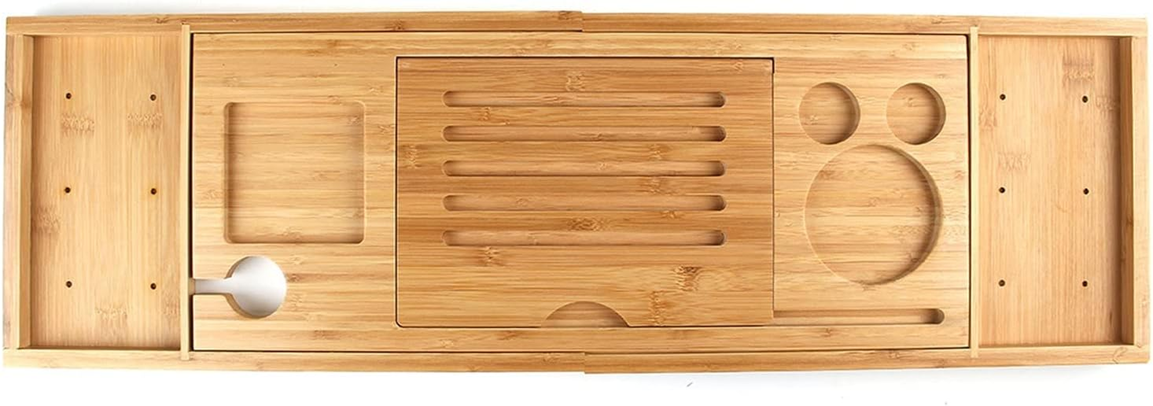 95 * 23 * 3Cm Yellow Bathroom Accessories Storage Shelf Rack Extendable MDF Bath Caddy Adjustable Home MDF Bath Tray image number 4