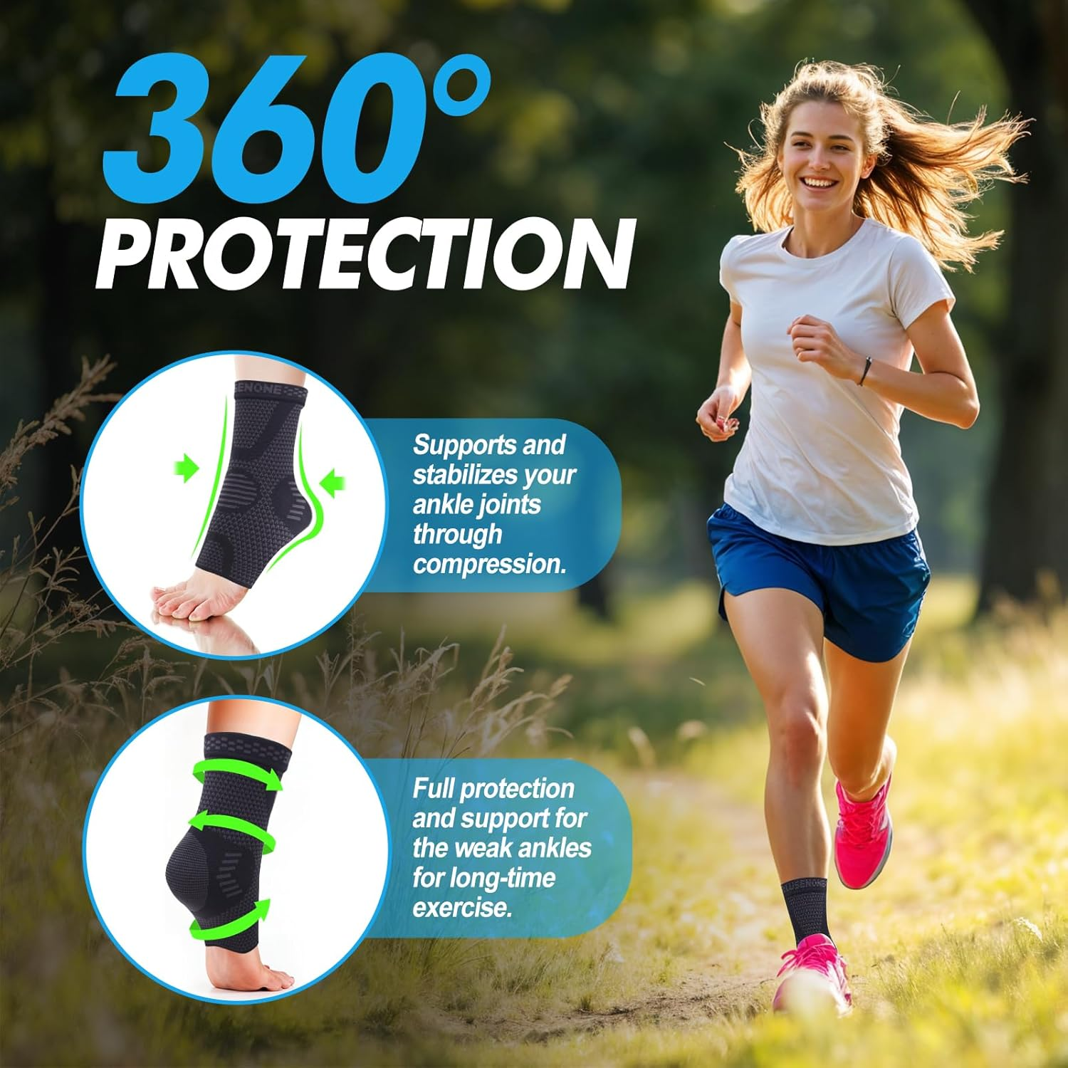 2 Pack Ankle Brace Support for Women/Men, Plantar Fasciitis Socks, Ankle Compression Sleeve Socks Support for Sprained Ankle, Achilles Tendonitis, Arthritis, Pain Relief, Running, Sports image number 2