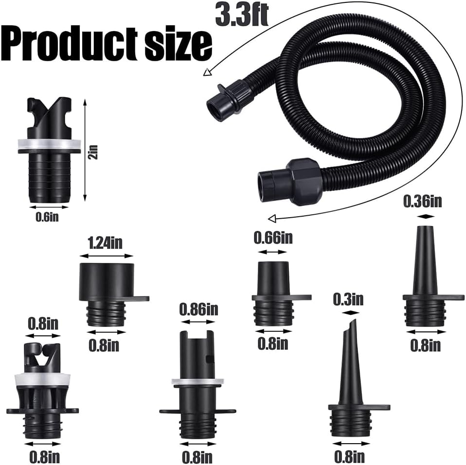 Paddle Board Pump Adapter Set, Sup Air Pump Hose with 7 Nozzles,Electric SUP Pump Replacement Parts, for Rafts, Kayak, Inflatable Paddleboard, Boat, Tent, Pool, Paddle Board Accessories image number 3