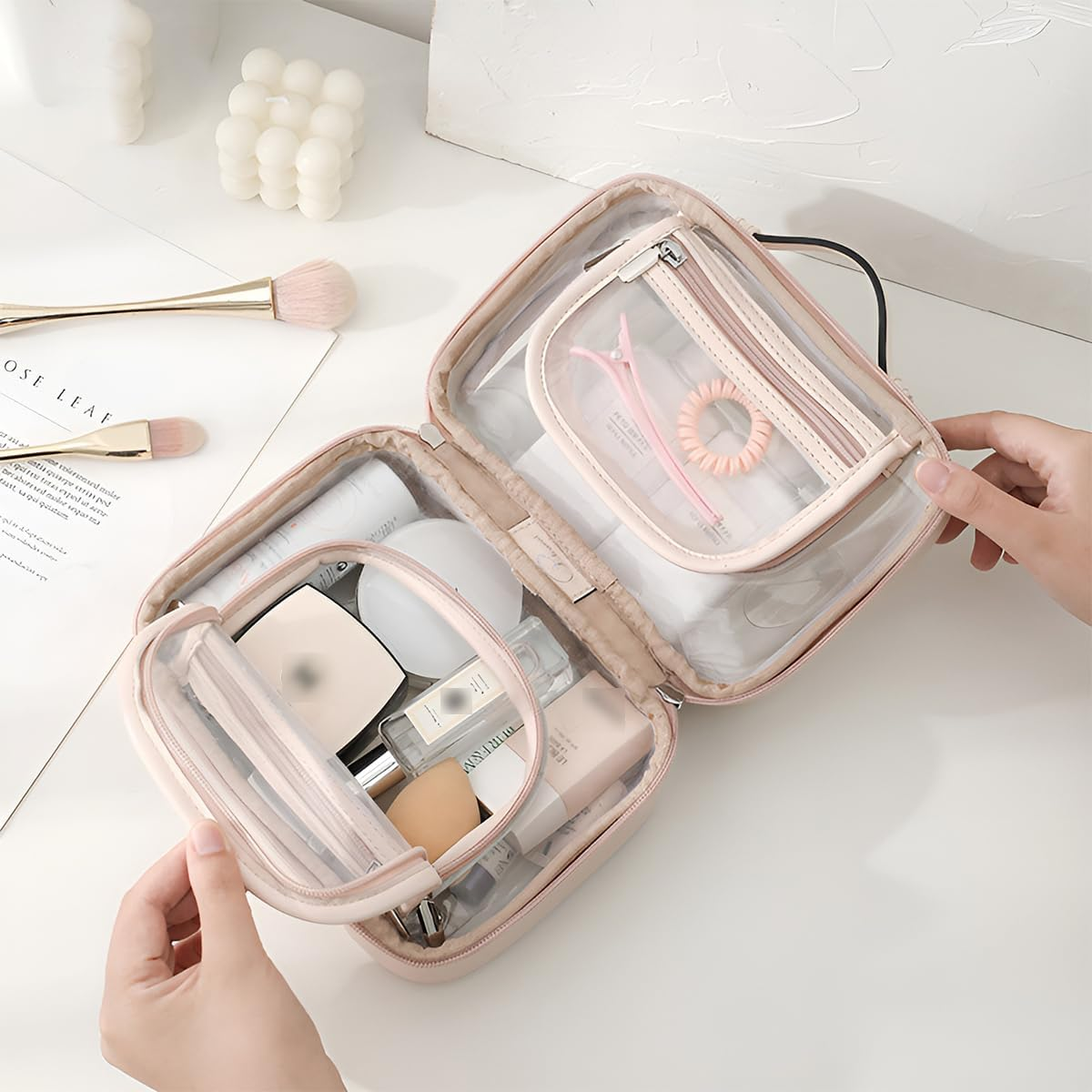 AIMALL Waterproof Travel Cosmetic Bag - Lightweight Transparent Organizer with Dual Compartments, Perfect for Women&rsquo;S Makeup and Toiletries image number 3
