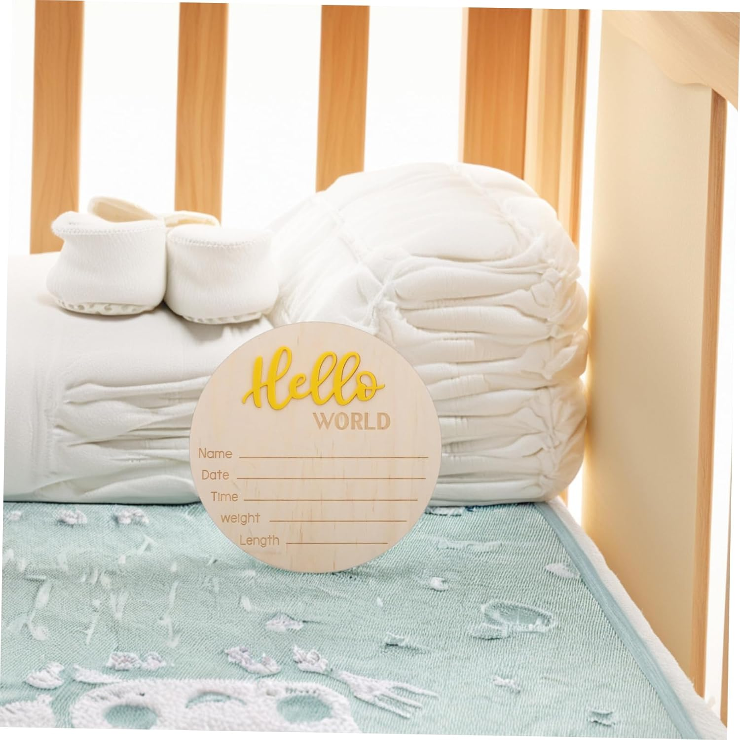 Toddmomy 4Pcs Birth Sign Card Wooden Nursery Announcement Prop for Newborn Arrival Welcome World