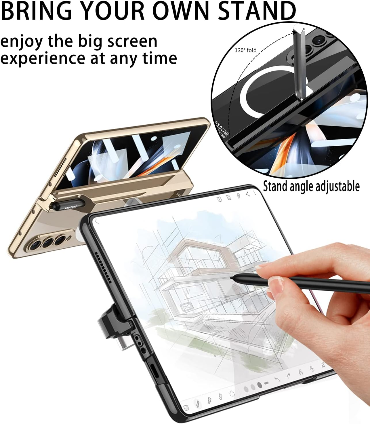 For Samsung Z Fold 4 Magsafe Case【With S Pen Fold Edition】&Card Holder,Hinges Protect the Built-In Pen Holder,With Screen Protector and Stand, Clear Black Edge Case for Galaxy Z Fold 4 - Clear image number 2