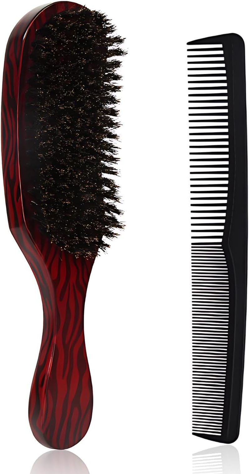 Boar Bristle Hair Brush and Massage Comb for Beard Slick Back Brush for Styling Detangling Smoothing for Men Women image number 6