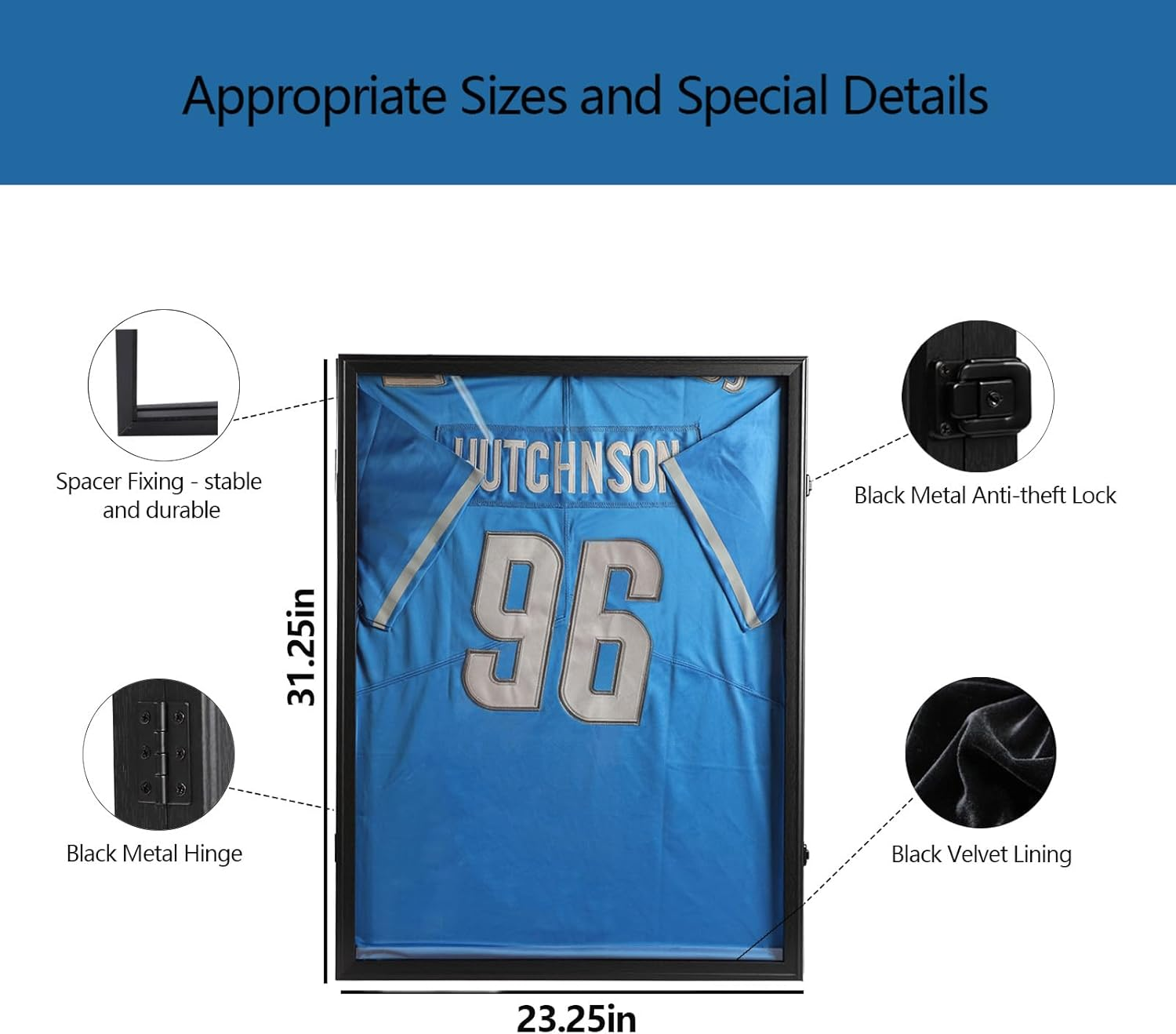 Jersey Frame Display Case - Football Jersey Display Frame - Lockable Jersey Shadow Box with UV Protection Acrylic Door and Hanger for Hockey Soccer Basketball Baseball Shirts, Black image number 2