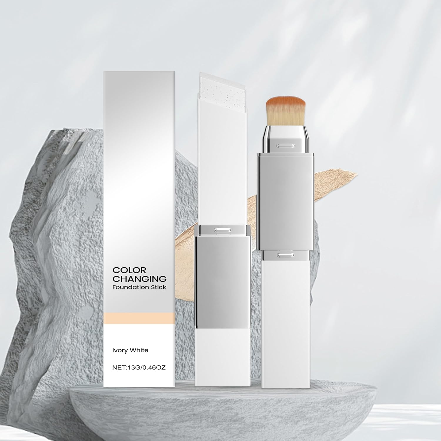 Cover Cream Stick V, Detachable Brush,Korean Color Changing Foundation With,Full to Medium Coverage Base Makeup (Ivory White) image number 3