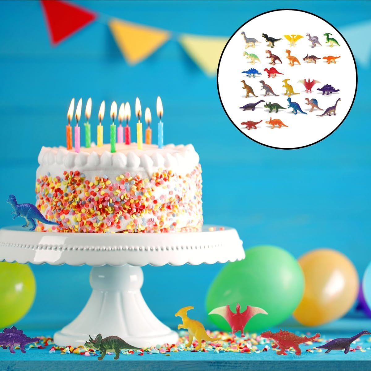 WELANE Dinosaur Figure, 24 PCS Mini Rainbow Dinosaur Toy Set for Birthday Gifts, Party Decorations, Cake Toppers (6Cm/2.3In) image number 4