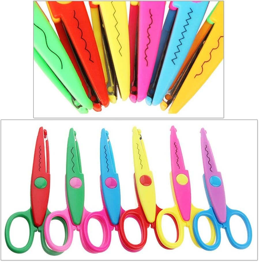 Plastic Kids Design Safety Art Scissors Creative Crafts Scissors Paper Scrapbooking Decorative Wave Lace Edge Cutters Set 6 PCS image number 1