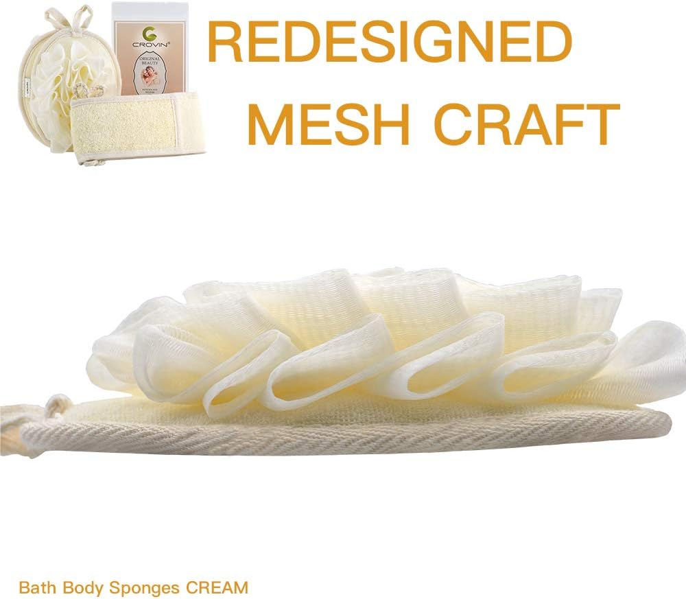 CROVIN Loofah Back Body Scrubber + Mesh Pouf PE Sponge for Bath and Shower - Gift for Women and Men - Deep Clean and Invigorate Your Skin （Pack of 3) image number 1