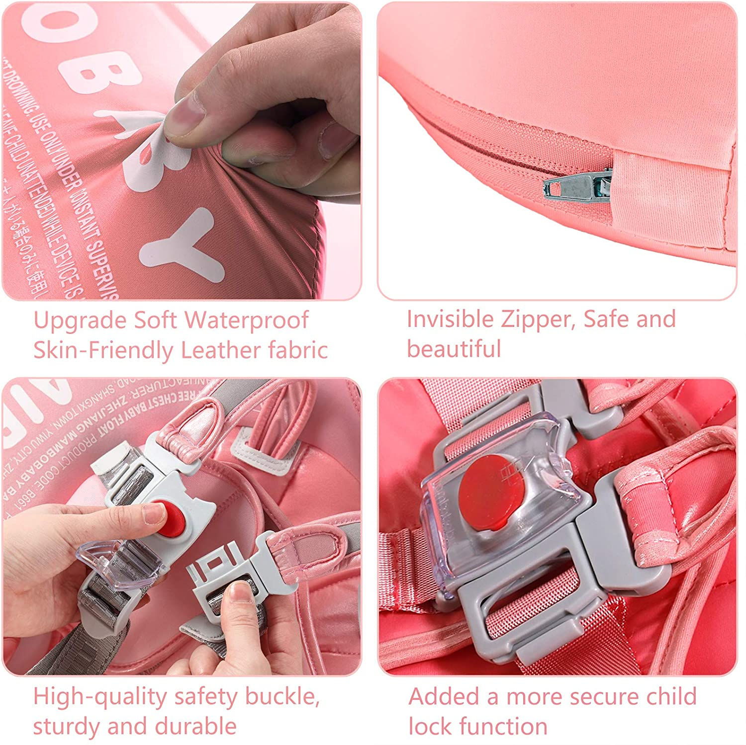 HECCEI Add Tail Newest Mambobaby Baby Swim Float with Canopy Solid Pool Infant Swim Trainer Swimming Training Lying Air Free Water Floats Non-Inflatable Waist Swim Ring for Toddlers (Flamingo) image number 5