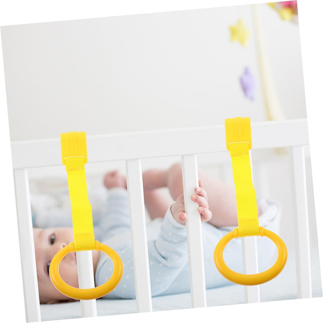 4Pcs Pull Rings for Crib Walking Assist Tools Portable Plastic Hand Pull Rings with Sturdy Webbing Strap No Screw Installation Safety Stand Support for Newborns image number 5