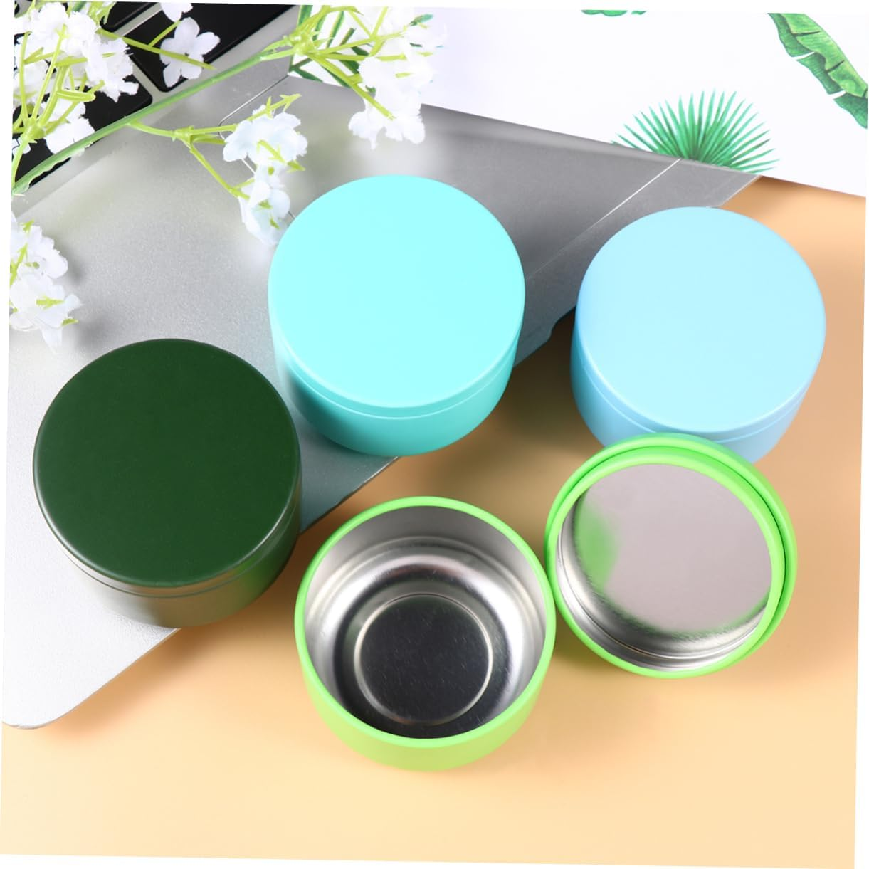 FUNOMOCYA 4Pcs Mini round Tinplate Tea Storage Tins with Lids, Small Metal Kitchen Canisters for Coffee Spices Candy, Compact Sealed Food Storage Boxes for Home and Travel Random Color image number 5