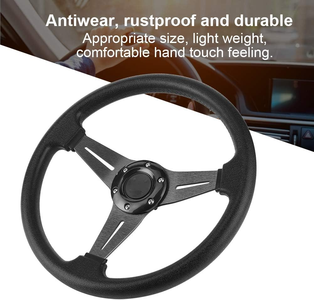 Car Racing Steering Wheel, PU Leather and Aluminum Spokes Universal Racing Car Drifting Steering Wheel, Flat Drifting Universal Sports Steering Wheel (Black) image number 2