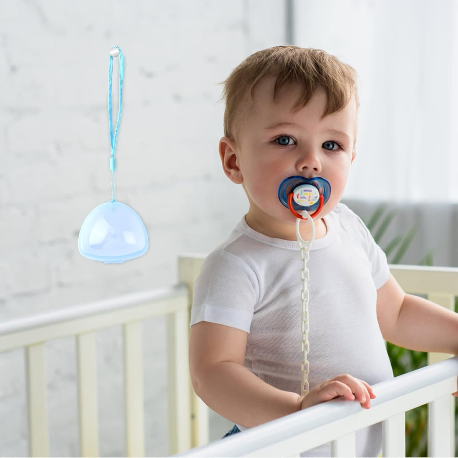 Homiliky Dummy Case,6Pcs Transparent Pacifier Case with String,3 Colors Dummy Holder Case Soother Pod Storage Box Bpa-Free Nipple Shield Case for Infant, Baby, Travel, Home image number 1