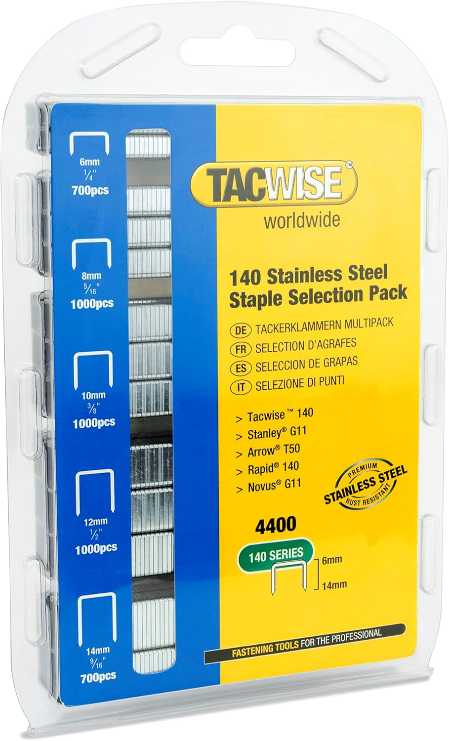 TACWISE 1341 Selection Pack of Type 140/6-14Mm Stainless Steel Staples, Pack of 4400 image number 1