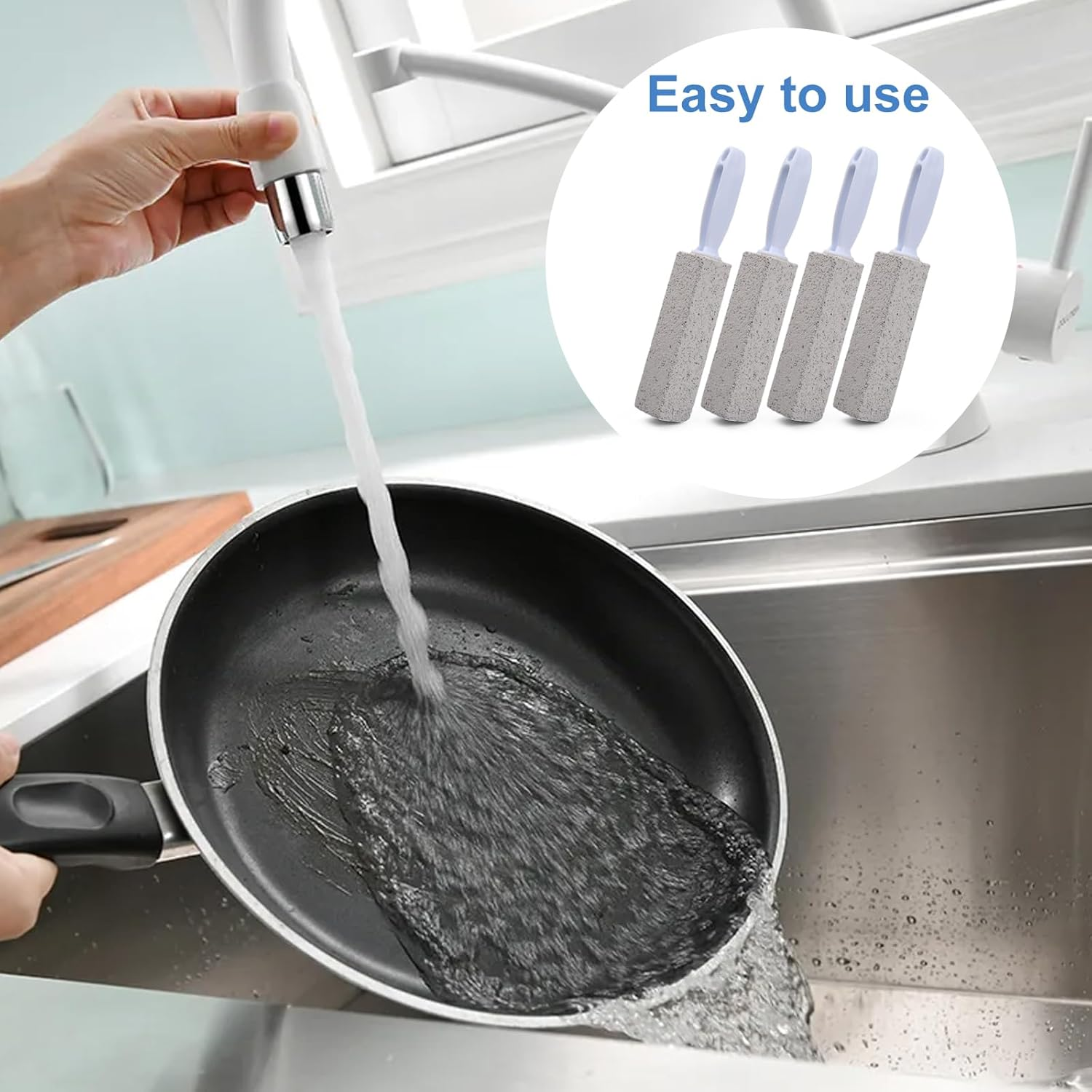 4 Pieces Pumice Stone Cleaning Stone with Handle, Pumice Stone Toilet Cleaner, Pumice Stone for Toilet, Pumice Stone Foot Care, Grill Cleaning Stone, Cleaning Stone for Toilet Kitchen Shower Bathroom Sink image number 5