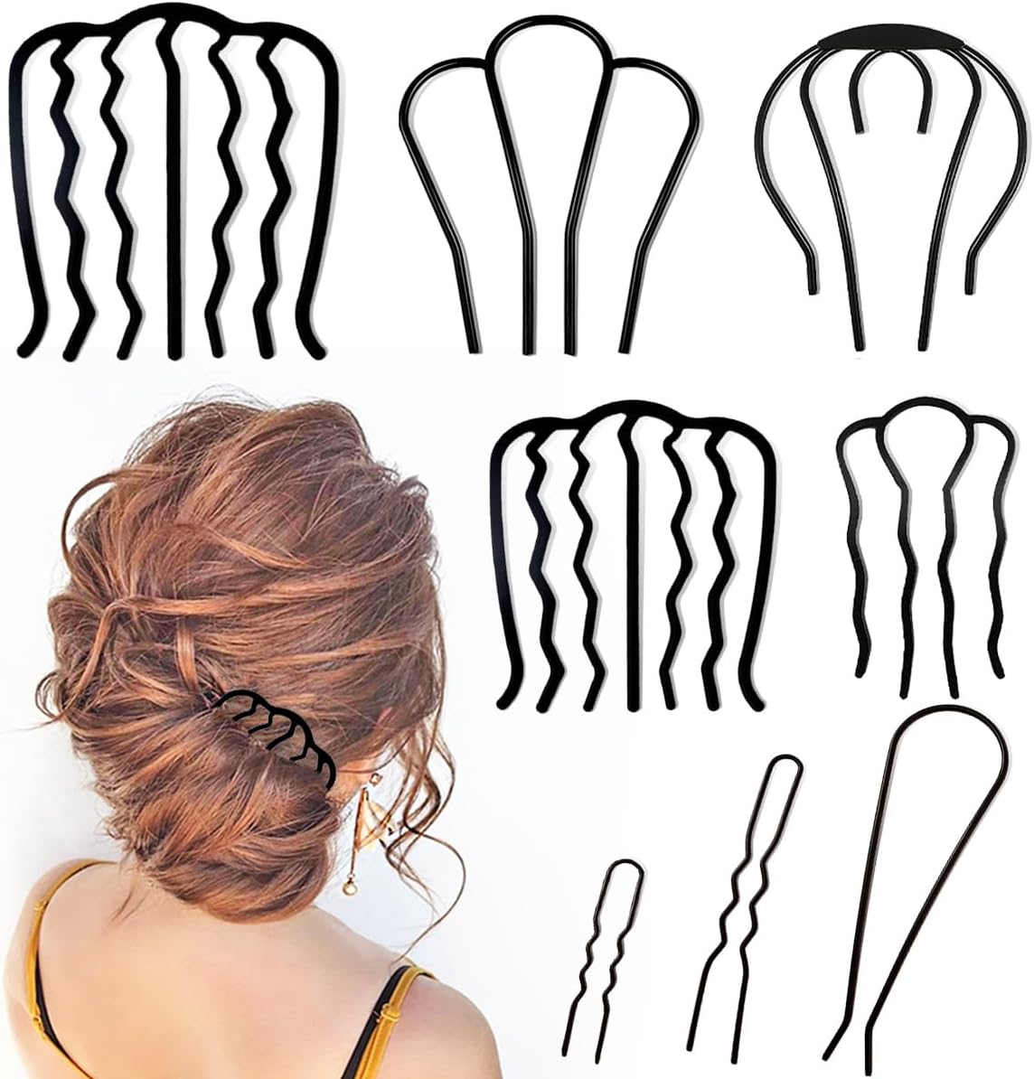 8 Piece Hair Side Combs U Hair Pins Hair Fork Clip Hair Stick for Updo Bun, U Shaped Teeth Hair Combs for Vintage Hairstyle Hair Accessories image number 2