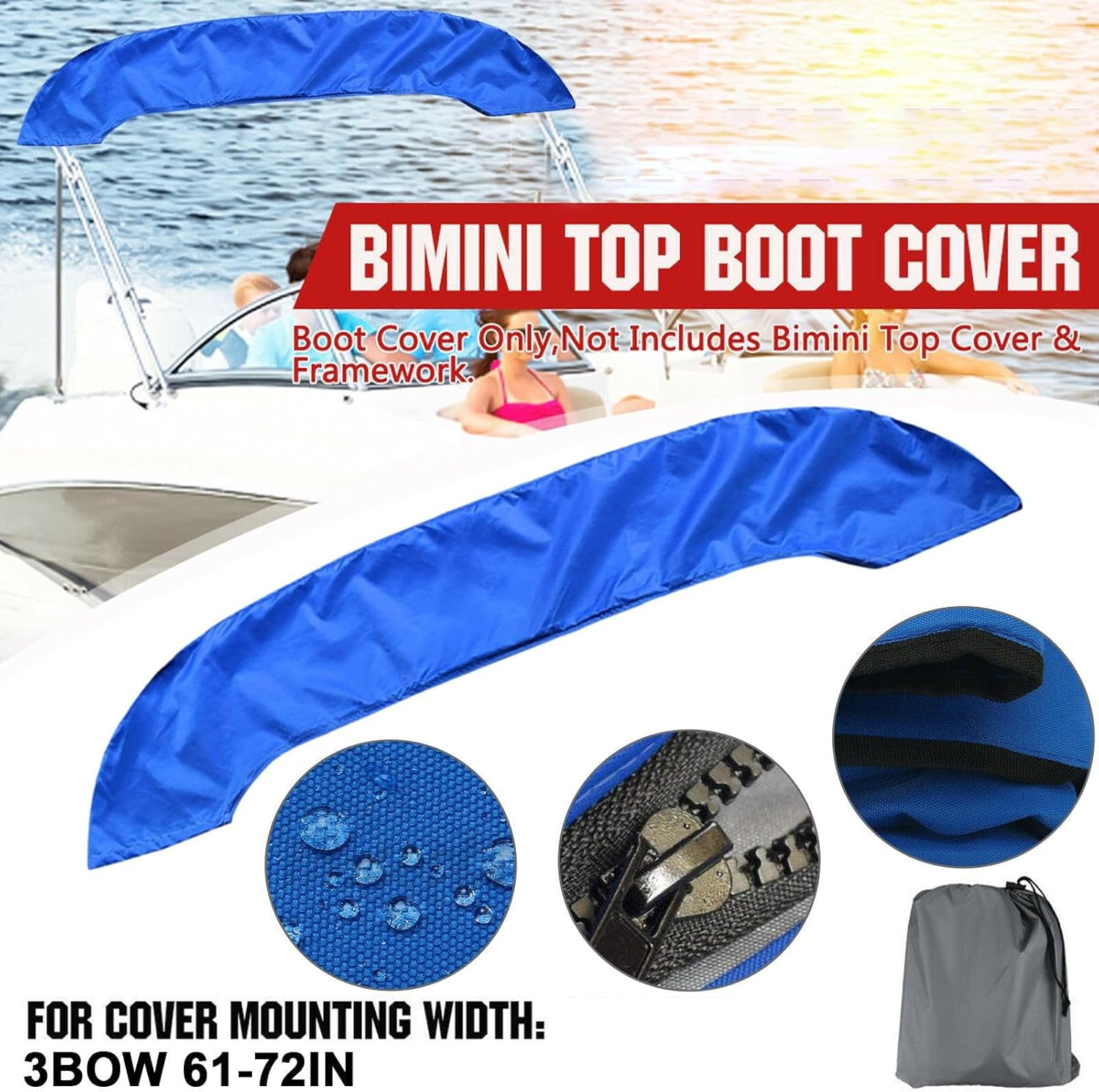 Bimini Top - 3 Bow Marine Shade Cover for Boat | Waterproof Uv Block Sun Shelter Canopy | Heavy Duty Boat Roof Top for Outdoor Watercraft Protection Comfort Fishing Deck image number 5