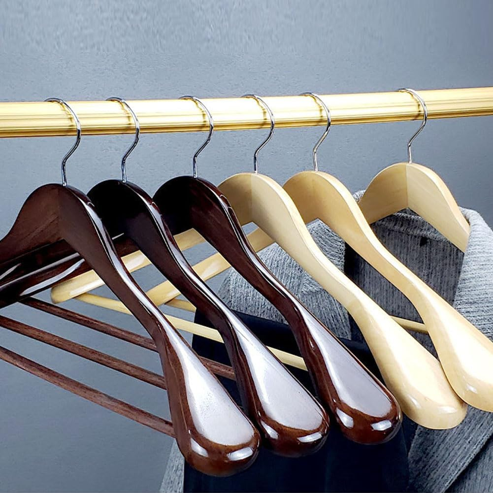 ADTZYLD Luxury Wide Shoulder Wooden Hangers with Extra-Wide Shoulder,6 Pack Wood Coat Hangers for Jacket Outerwear Shirt Hanger 360 Degree Swivel Hooks Anti-Slip Bar with Screw (Natural) image number 6