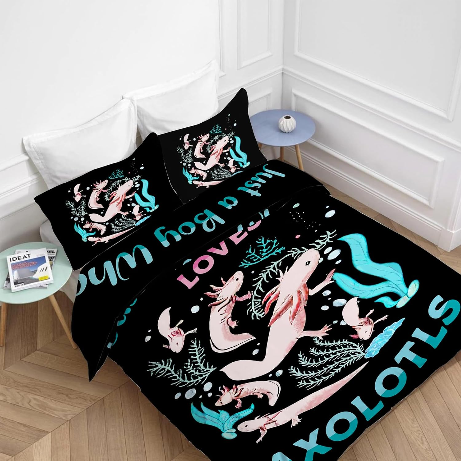 Cute Salamander Comforter Set Kawaii Axolotl Duvet Cover Axolotl Bedding Set Twin Full Queen King Size Animals Quilt Set for Boys Girls Kids Teenagers Adults Men Women with 2 Pillowcases 90"X90" image number 4