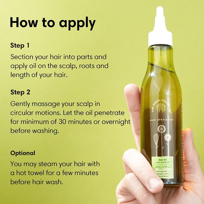 THE EARTH COLLECTIVE Anti-Dandruff Hair Oil, Contains Fenugreek, Grape Seed Sunflower, Controls and Prevents Dandruff, Relieves Itchiness, 200 Ml image number 5