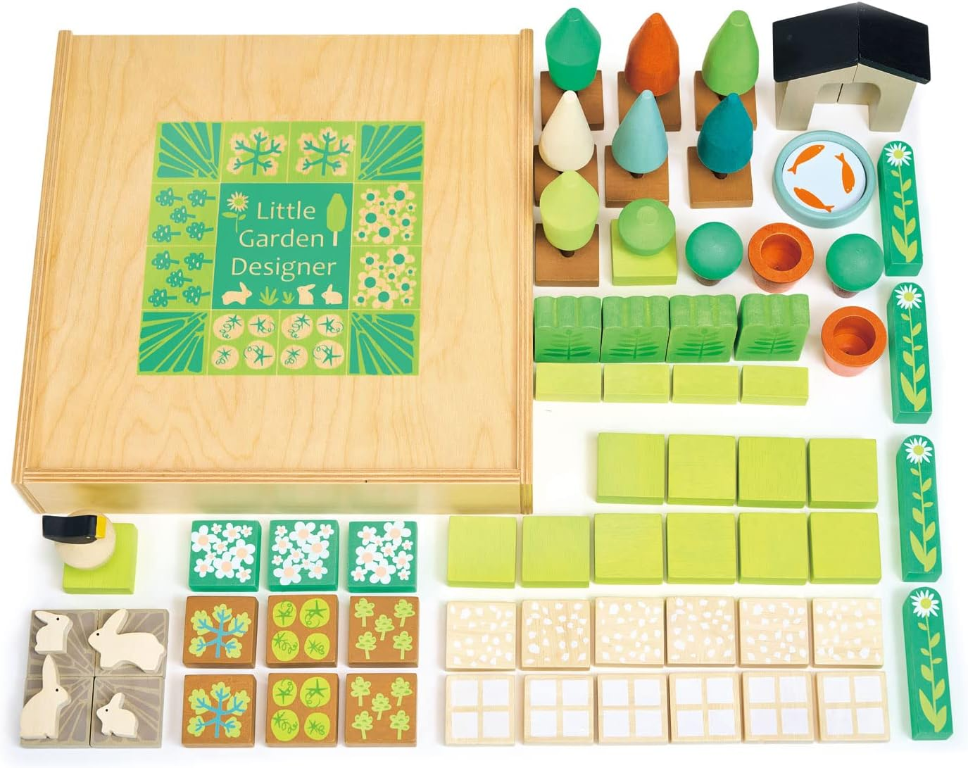Tender Leaf Toys Little Garden Designer - Wooden Open Ended Montissori Block Sorting Tray for Kids
