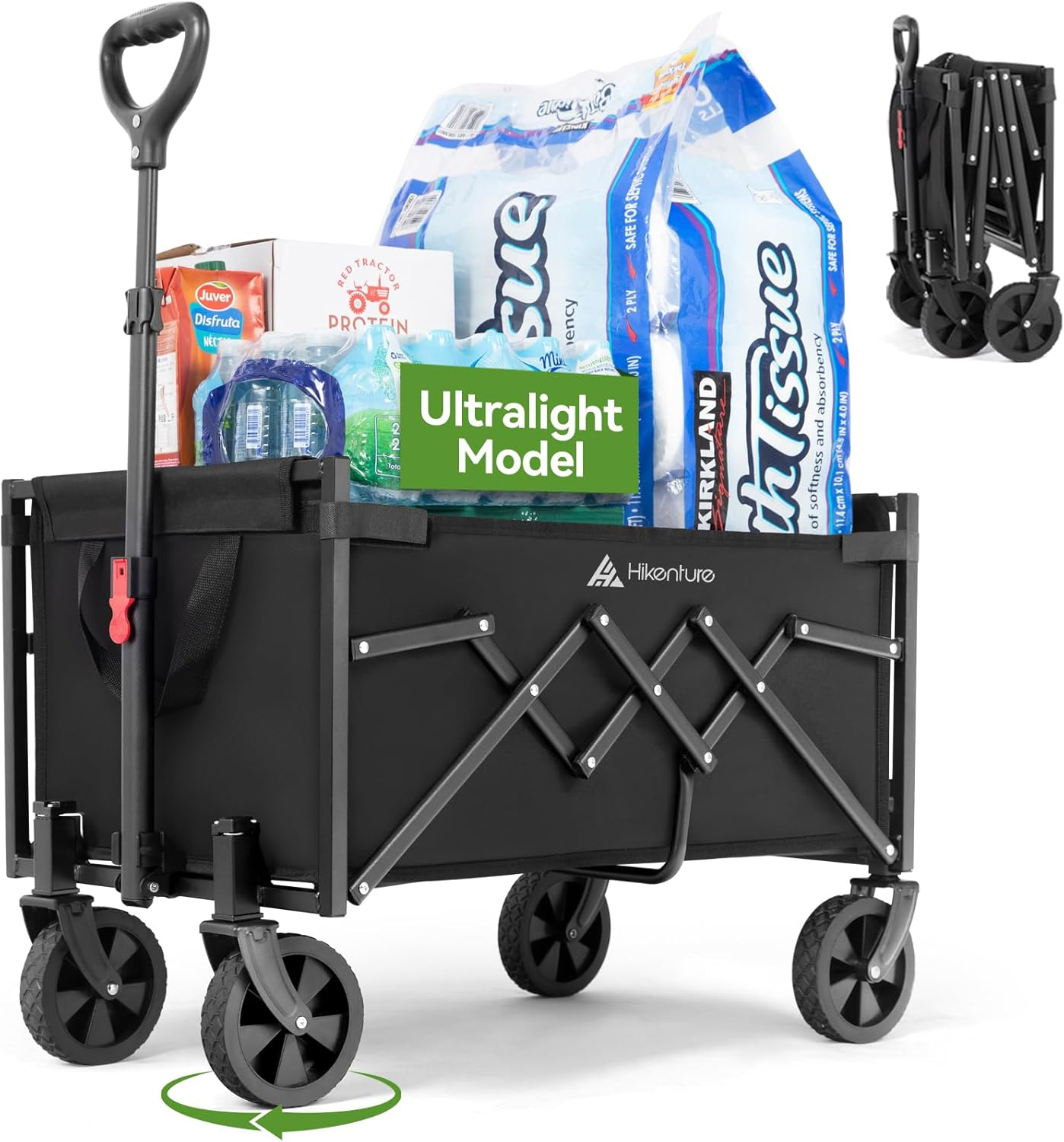 Hikenture Ultra-Compact Folding Wagon Cart - Heavy-Duty All-Terrain Utility Cart, Portable Collapsible Grocery Wagon for Outdoor, Camping, Sports, Beach & Shopping image number 1