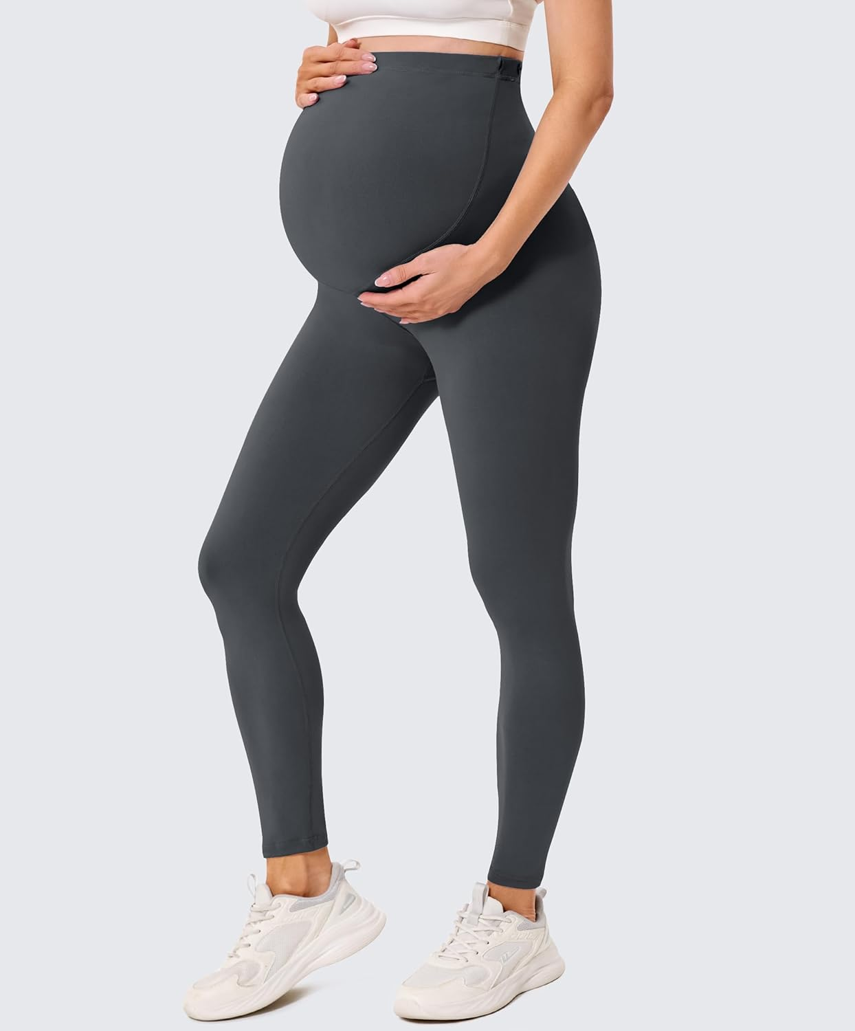 BAYDI Creamlush Women'S Pregnancy Leggings with Adjustable Abdominal Support, Soft High Waist Maternity Leggings, Opaque Maternity Trousers, Comfortable for Yoga, Leisure, Pyjamas, 2 Pack - Black/Dark