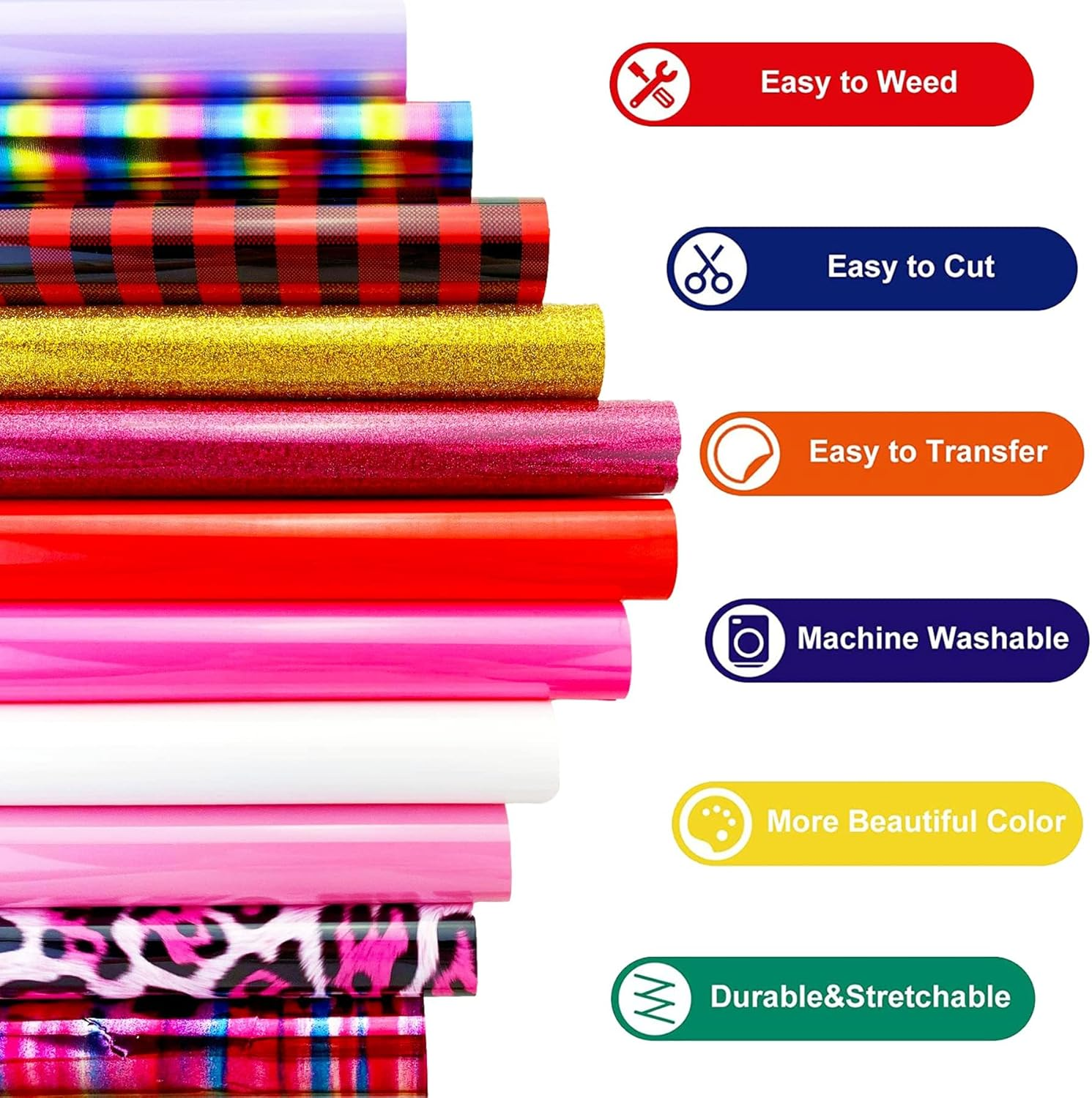 AUXIN 12 Sheets Heat Transfer Vinyl, 9.8''*5.9'' Iron on HTV Assorted Pattern Bundle for Fabric Clothes T-Shirts Hoodies Craft, Easy to Weed & Cut