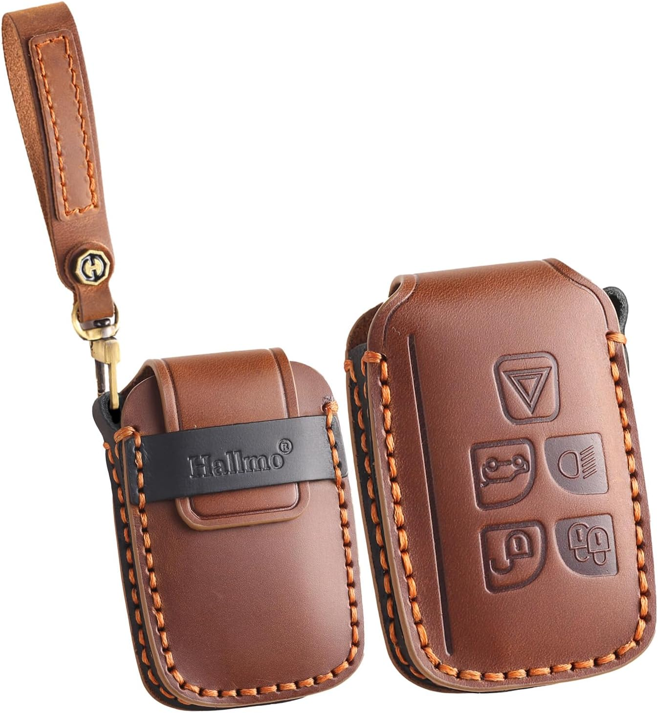 Ontto Car Key Cover Fit for Range Rover Evoque Sport Velar Discovery 4 for Jaguar F-Pace F-Type XJ XF XE Handmade Leather Key Case Holder Keyring Key Chain Smart Key Shell Protector Accessories