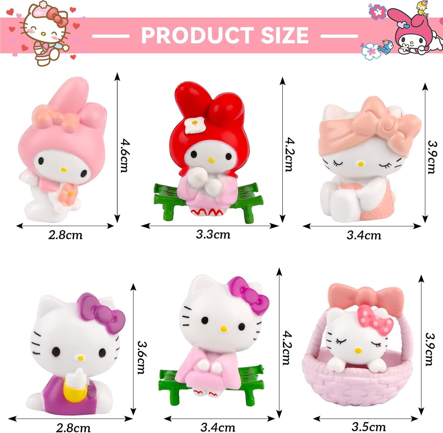 Hello-Kitty Mini Figures, Pack of 6 Hellokitty Cake Decoration, San-Rio Figure Cake Decoration, Cake Topper for Girls Birthday Decoration image number 1
