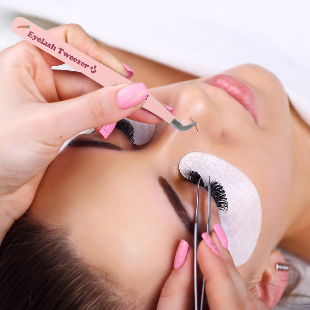 Minkissy Stylish Lash Extension Supplies High Precision Stainless Steel Tweezers Set of 3 Fiber Tips for Easy Applicati image number 3