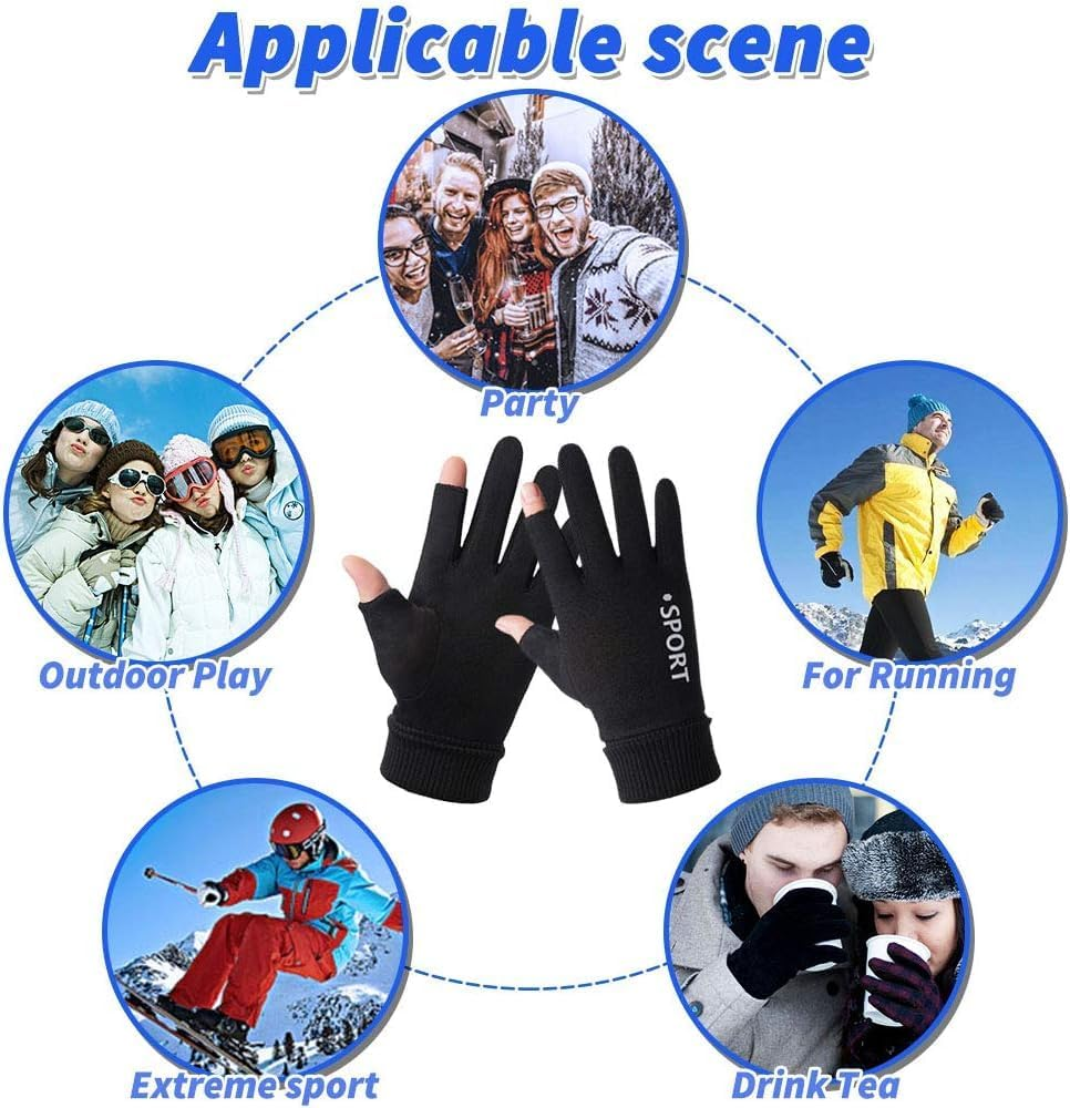 KXF Unisex Sports Fingerless Open Fingers Winter Warm Thermal Touchscreen Gloves for Women Men - Black  Premium image number 6