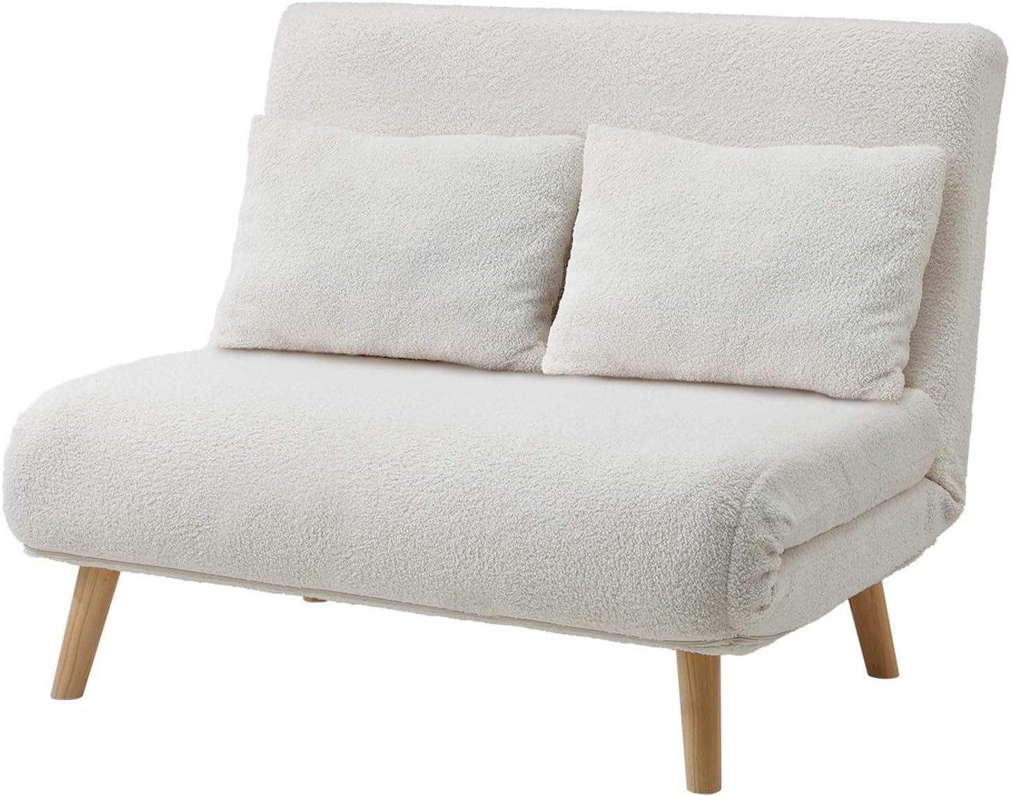 OIKITURE 2-Seater Lounge Chair Sofa, Double Folding Sofa Chair with Thick Padding, Multi-Functional Furniture Sofa Chair Flat Bed for Livingroom Apartment Office Study, White image number 2