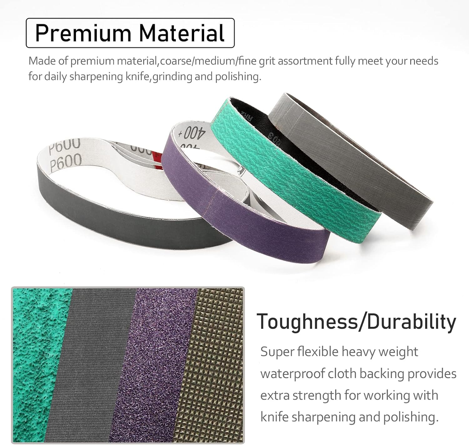 1 X 18 Inch Sanding Belts,Knife Sharpening Belt Kit Fits Work Sharp Blade Grinder Attachment of Ken Onion Edition Knife & Tool Sharpener,2 PCS Each of 120, 240, 400, 600,1000 2500 Grits,12-Pack image number 3