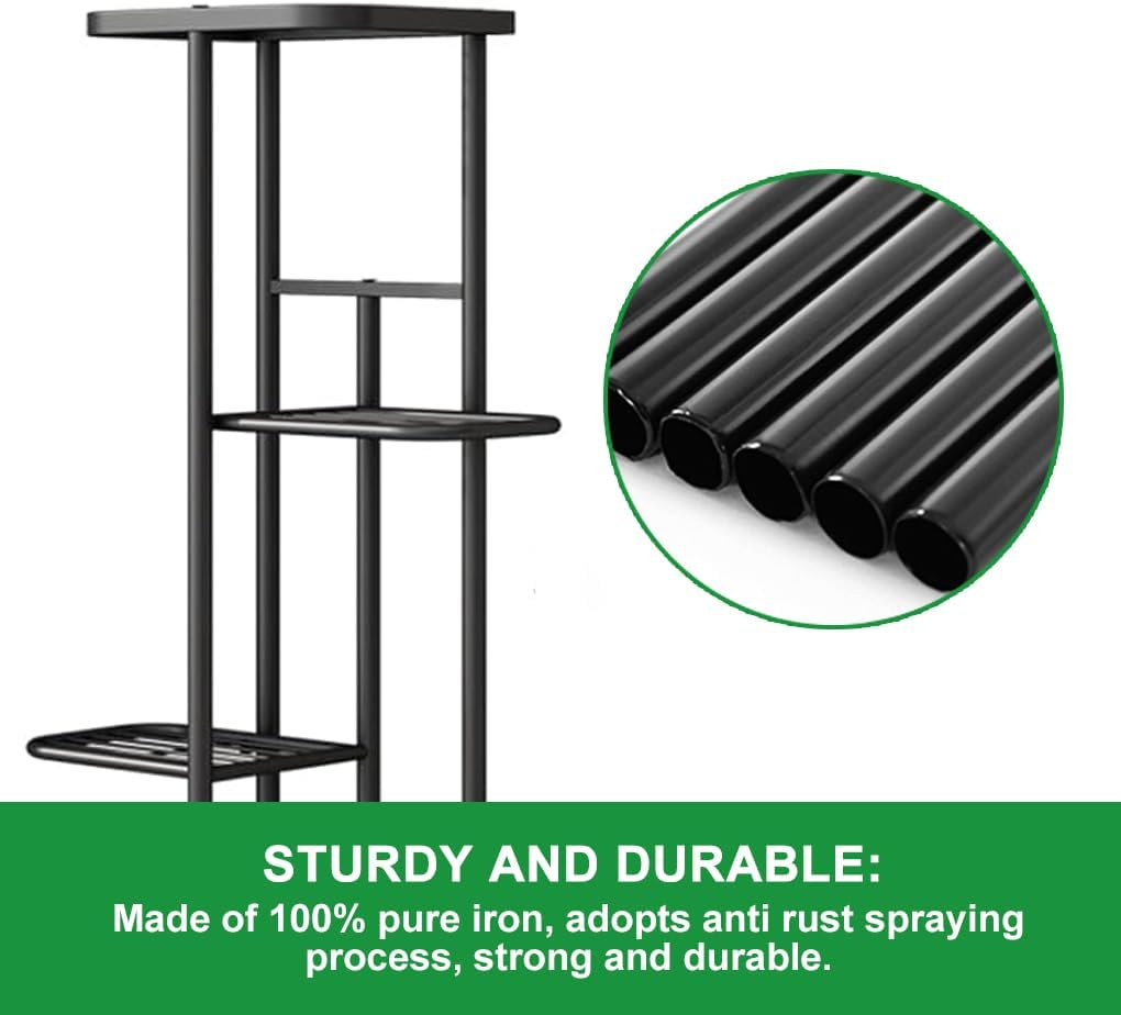 Delsol Metal Plant Stand,Multiple Stand Holder Shelf Rack, Indoor&Outdoor Planter Display Shelves for Patio Garden, Living Room, Corner Balcony and Bedroom (Dark Grey, 4 Tier-5 Potted) image number 3