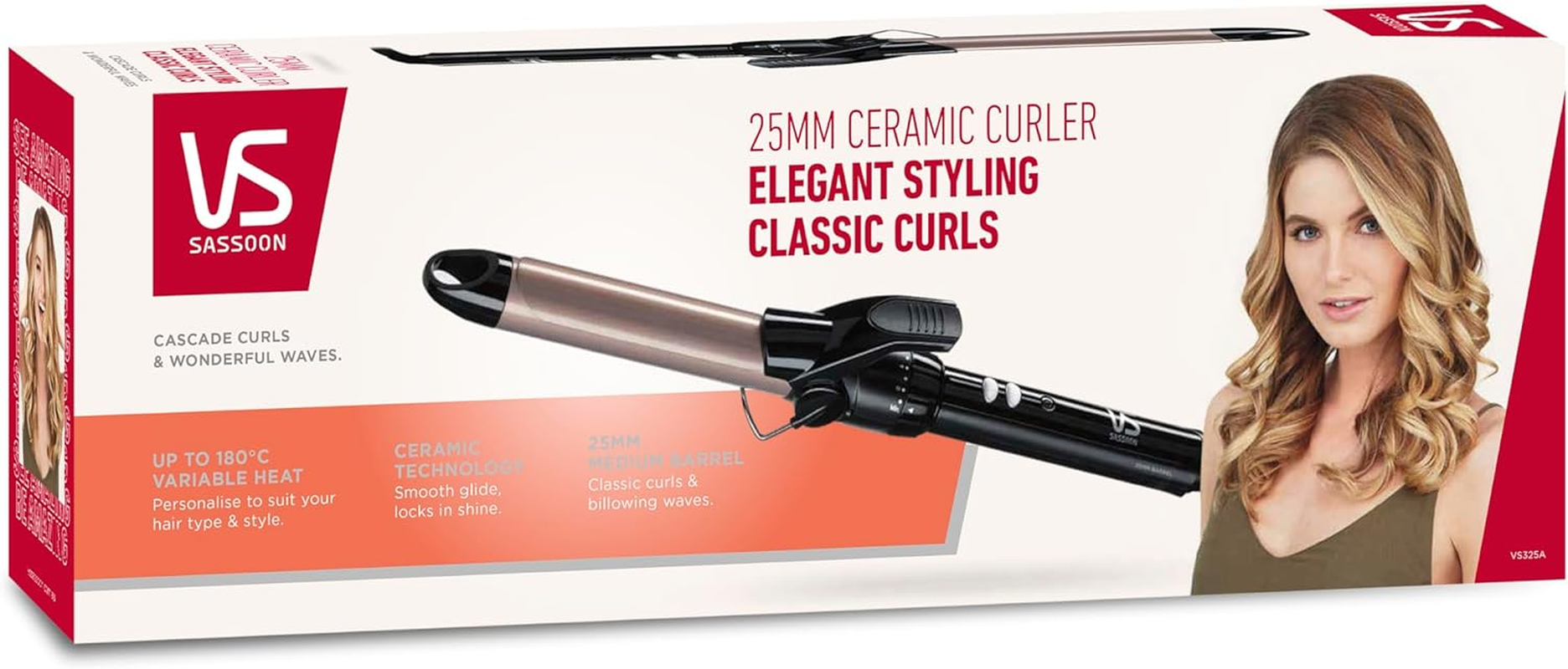 VS Sassoon Ceramic Hair Curler 25Mm Barrel &ndash; Fast Heat Up, 10 Heat Settings (135&deg;C&ndash;180&deg;C), Smooth Glide Ceramic Technology, Auto Shut-Off &ndash; Black image number 4