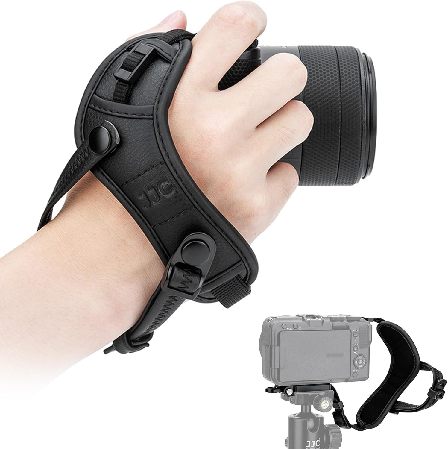 Camera Hand Wrist Grip Strap with Arca Quick Release Plate for Canon EOS R50 R50 V R100 R7 R10 M50 Mark II for Fuji GFX 100 II Coolpix P1100 Lumix S5IIX S9 & More Camera with Small Strap Lugs - Black