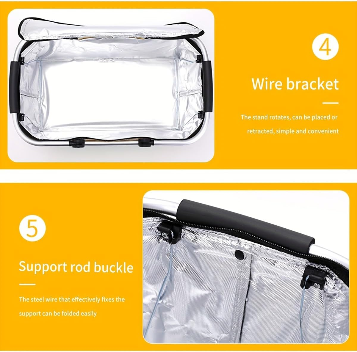 Insulated Cooler Bag-Folding Picnic Basket with Handle，Waterproof Lining - Collapsible Designfor Camping, Trips, Shopping, Outdoor Activities (Red) image number 3