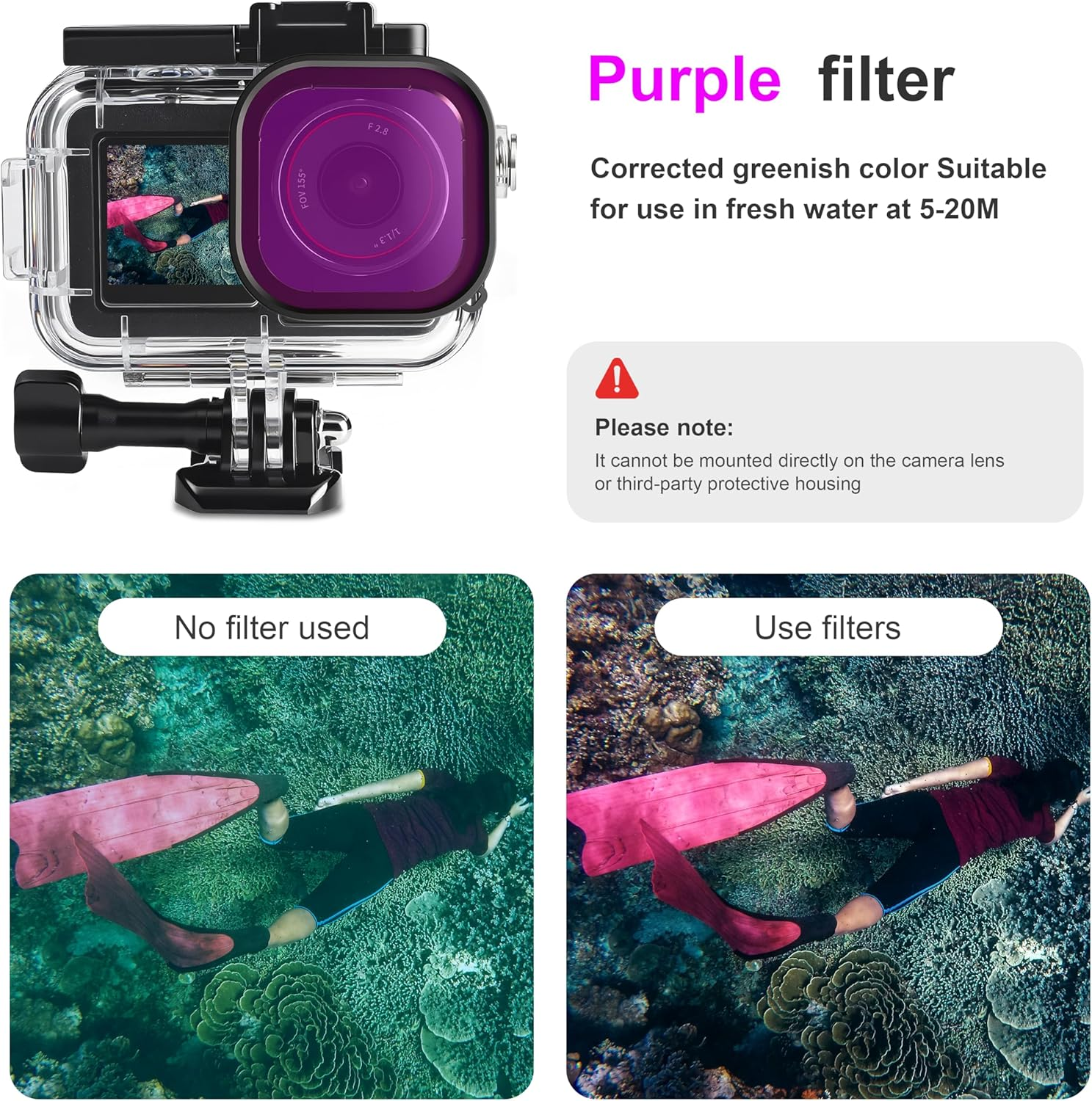 Fitstill 164FT/50M Waterproof Case&3 Filters&Floating Hand Grip Stick Set Compatible for DJI Osmo Action 5 Pro Action 4 Action 3,Snorkeling Surfing,Wakeboarding Protective Cover Shell Accessories Kit image number 1