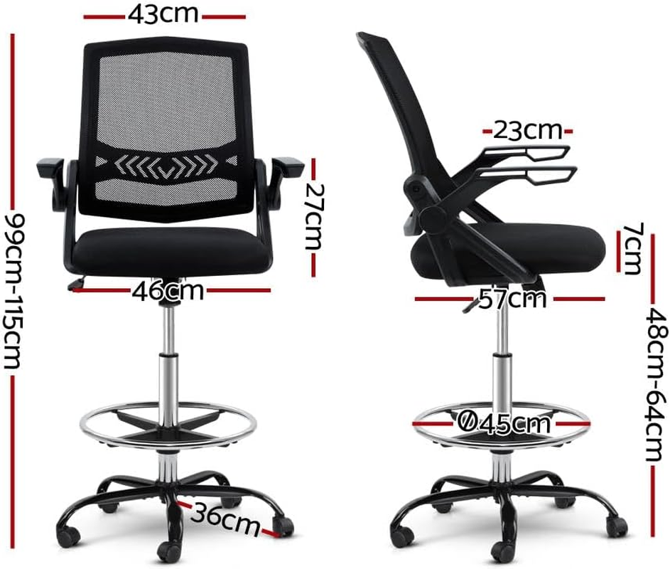 Artiss Ergonomic Office Chair Mesh Computer Desk Chairs Veer Drafting Stool with Height Adjustable Seat, High Back and 360&deg;-Swivel Seating Black for Gaming Room Executive Home