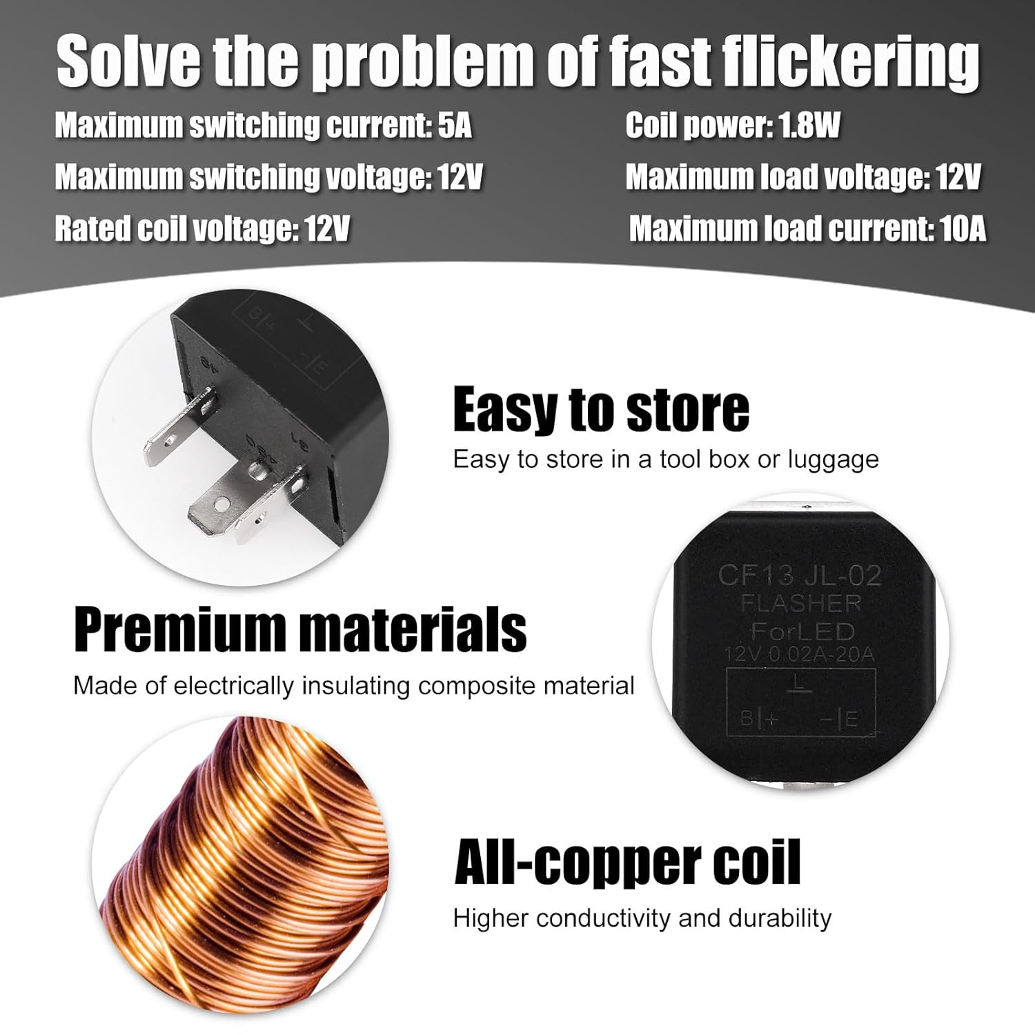 CF13 LED Flasher Relay for Turn Signal, 12V Universal Car Blinker Relay for Fixing Hyper Flash & Turn Signal Flickering, Compatible with Cars Trucks Suvs image number 6