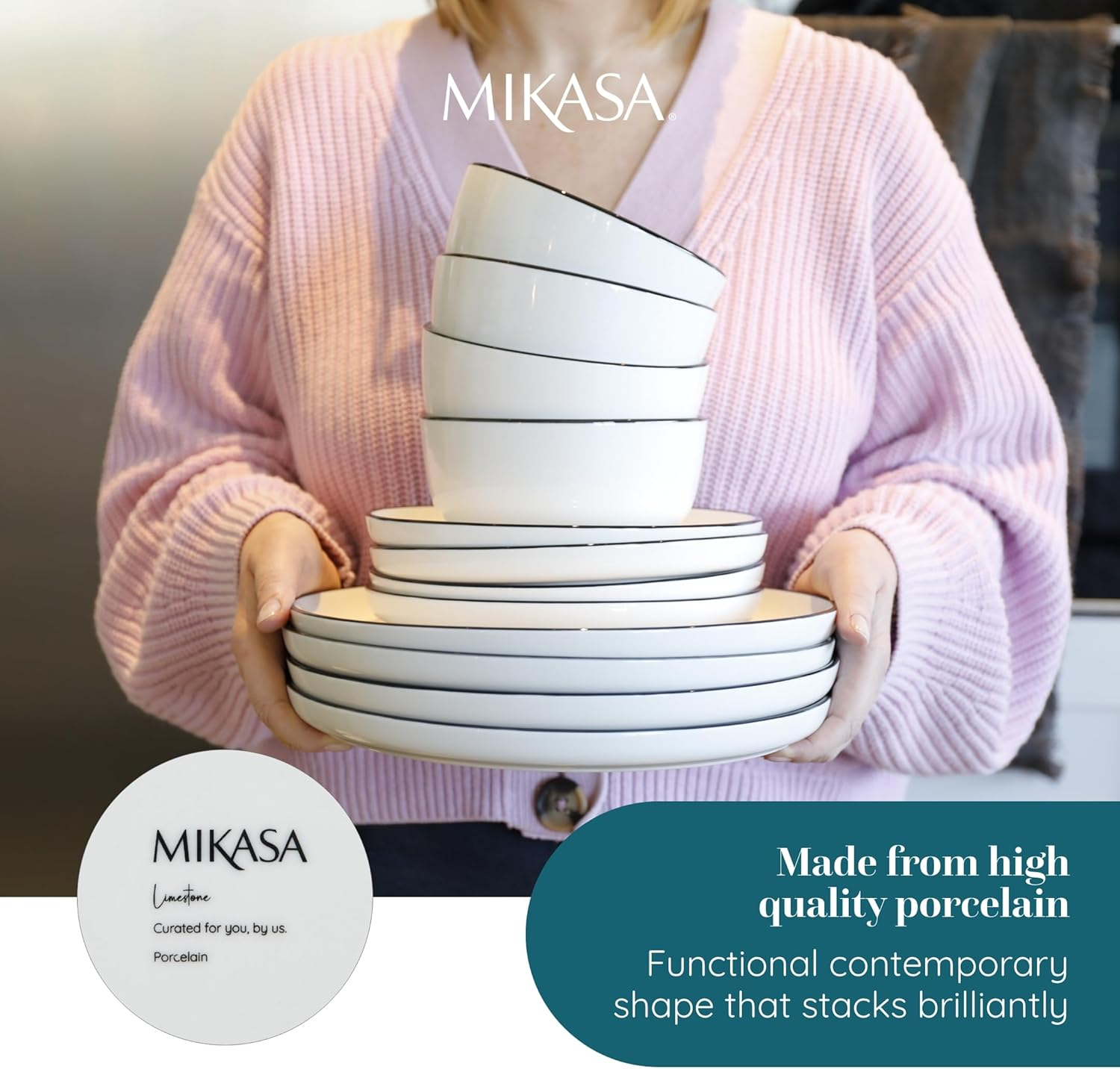 Mikasa Limestone Porcelain Dinner Set, White (12 Pieces) image number 5