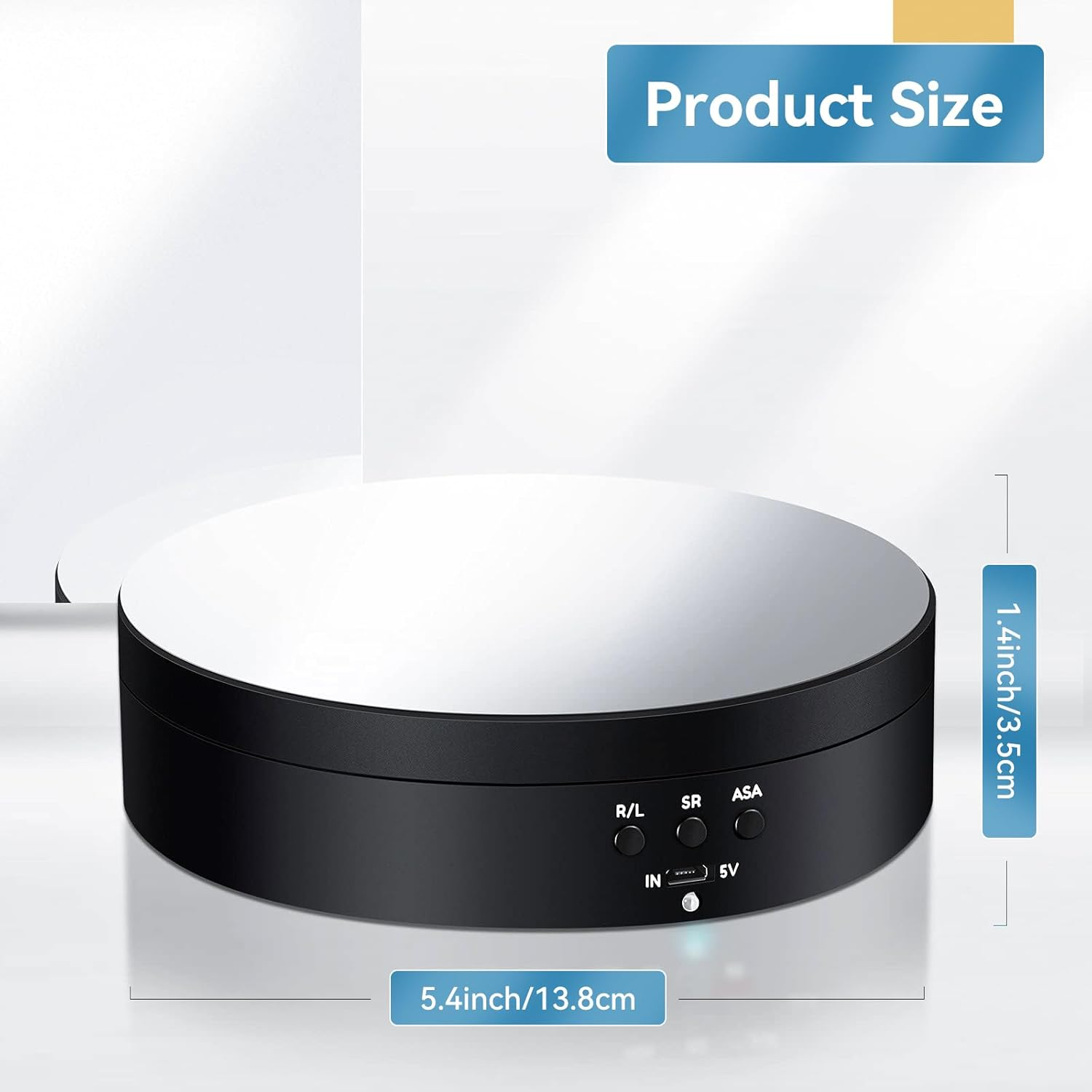 Dawntress Rotating Display Stand Motorized - Electric Turntable Display 5.4Inch / 13.72Cm with 3 Modes, 360 Degree Automatic Turntable for Photography Products, Jewelry, Cake, Market Shows - Black image number 3