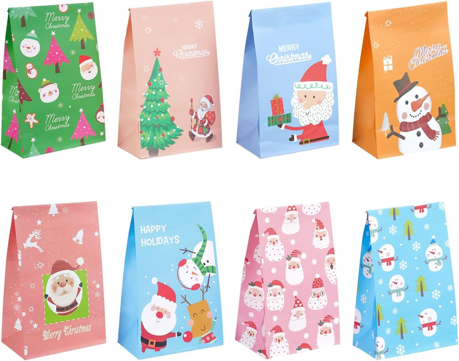 24 Pack Christmas Paper Gift Bags with 30 round Seal Stickers, Paper Party Bags, 9 Inch Christmas Snack Bag for Christmas Party Supplies,Holiday Gifts.