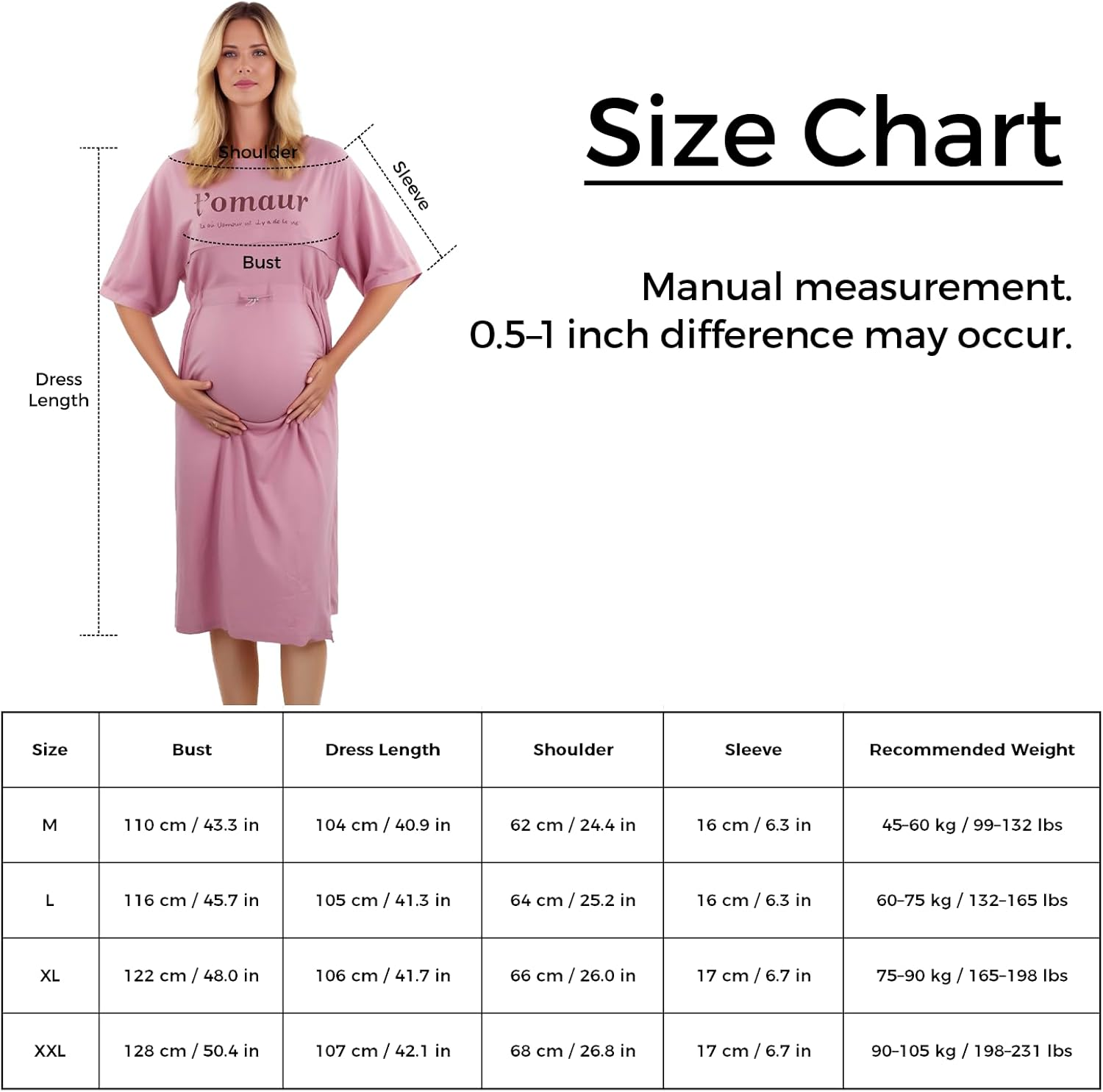 Maternity Dress - Nursing Breastfeeding Dress for Pregnant Women, Knee-Length Short Sleeve Casual